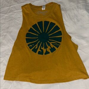 Mustard Yellow Muscle Tee with Green Sunburst Design
